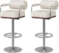 WBRSybUK Juego De 2 Taburetes Bar con Respaldo Y Reposapiés, Silla Piel Sintética Asiento Giratorio Ajustable, Altura Mostrador For Cocina, Isla Comedor(White,Silver Feet)