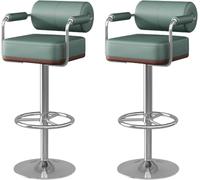 WBRSybUK Juego De 2 Taburetes Bar con Respaldo Y Reposapiés, Silla Piel Sintética Asiento Giratorio Ajustable, Altura Mostrador For Cocina, Isla Comedor(Green,Silver Feet)