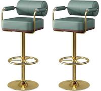 WBRSybUK Juego De 2 Taburetes Bar con Respaldo Y Reposapiés, Silla Piel Sintética Asiento Giratorio Ajustable, Altura Mostrador For Cocina, Isla Comedor(Green,Gold Feet)