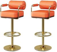 WBRSybUK Juego De 2 Taburetes Bar con Respaldo Y Reposapiés, Silla Piel Sintética Asiento Giratorio Ajustable, Altura Mostrador For Cocina, Isla Comedor(Orange,Gold Feet)