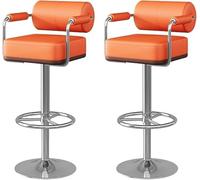 WBRSybUK Juego De 2 Taburetes Bar con Respaldo Y Reposapiés, Silla Piel Sintética Asiento Giratorio Ajustable, Altura Mostrador For Cocina, Isla Comedor(Orange,Silver Feet)