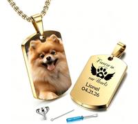 WBW Collar Urna Personalizable para Cenizas de Perro, Gato o Humano - Grabado de Foto y Nombre a Doble Cara - Acero Inoxidable con Compartimento Sellado (Oro)
