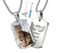 WBW Collar Urna Personalizado para Cenizas con Grabado de Foto y Nombre Collar Grabado a doble cara Acero Inoxidable Joyería con Cenizas para Perros, Gatoso Familiar Human (Modelo plateado)