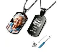 WBW Collar Urna Personalizado para Cenizas con Grabado de Foto y Nombre Collar Grabado a doble cara Acero Inoxidable Joyería con Cenizas para Perros, Gatoso Familiar Human (Modelo negro UV)