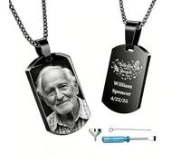 WBW Collar Urna Personalizado para Cenizas con Grabado de Foto y Nombre Collar Grabado a doble cara Acero Inoxidable Joyería con Cenizas para Perros, Gatoso Familiar Human (Negro láser)