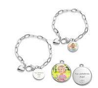 WBW Pulsera Personalizada para Mujer con Foto Dentro Colgante Corazon con Texto y Símbolo Grabable Regalo San Valentin Madre Novia Pareja Regalo Foto Personalizada (Pulsera redonda)