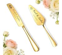 WBW Set de Cuchillo y Pala para Pastel de Boda Personalizado con Grabado, Juego para Cortar Tarta, para Bodas, Compromisos, Aniversarios y Cumpleaños (Cuchillo de pastel dorado)