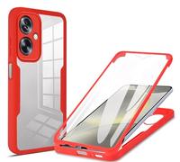 WBWONE Funda para OPPO A79 5G con Protector de Pantalla Incorporado, Antigolpes Transparente PC Carcasa Bumper Silicona TPU Protección Case. Rojo