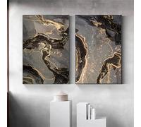 WBYZAC 2 Piezas-Póster Abstracto de Lujo Moderno Arte Mural en Mármol Negro Gris y Dorado Lienzo Impreso Mural Artístico para Sala de Estar Oficina O Decoración del Hogar-50 * 70cm (Sin marco)