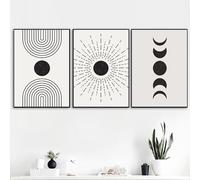 WBYZAC 3 Imágenes Set-Abstracto Sol Luna Líneas Ilustración Arte de Pared Pinturas de Lienzo Boho Medio Siglo Negro Blanco Impresión de Cartel para Sala de Estar Oficina-40x60cm (sin marco)