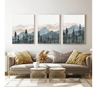 WBYZAC 3 Imágenes Set-Acuarela Abstracta Minimalista de Montaña y Bosque Brumoso Paisaje Natural Abstracto Nórdico Póster Sobre Lienzo Cuadros para Decoración del Hogar-40x50cm (sin marco)