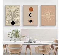 WBYZAC 3 Imágenes Set-Cuadro Abstracto Bohemio Sobre Lienzo Póster Con Diseño de Sol y Luna Decoración Nórdica Arte Lineal para Pared Ideal para Sala de Estar Cocina U Oficina-40x50cm (sin marco)