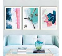 WBYZAC 3 Imágenes Set-Cuadros Abstractos Paisajes Marinos Rosas Láminas Playa Impresiones Paisajes Costeros Arte Mural Palmeras Decoración Cocina Tropical Pintura Sobre Lienzo-50x60cm (sin marco)