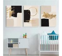 WBYZAC 3 Imágenes Set-Póster Moderno Nórdico Sobre Lienzo Con Bloques de Color Beige y Dorado Lámina de Oro Negro Decoración para Pared Hogar Cocina y Oficina-40x50cm (sin marco)