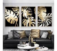 WBYZAC 3 Imágenes Set-Pósteres y Láminas Abstractas de Hojas Doradas Pinturas Sobre Lienzo Cuadros para Pared Decoración Moderna de Lujo para Sala de Estar Cocina Oficina-50x75cm (sin marco)