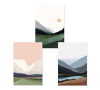 WBYZAC 3 Piezas-Paisaje Natural Abstracto Montaña Lago Sol Nube Lienzo Arte de Pared Impresión Póster Imagen para Sala de Estar Dormitorio Oficina Decoración del Hogar-30 * 50cm (sin marco)