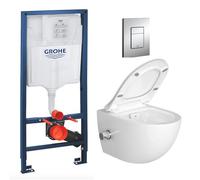 WC colgante Pack completo de accesorios - Pack WC Grohe Basti-support Grohe Rapid SL, WC sin brida con función bidé termostática, placa croma, inodoro inodoro, inodoro y inodoro, inodoro