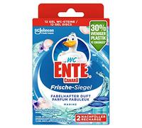 WC Ente Sello de Gel para Inodoro, diseño de Pato de océano (2 x 36 ml) | Recambio de ambientador de inodoro, limpiador de inodoro sin cesta, 2 unidades, aroma fresco del mar, fácil de rellenar