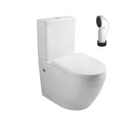 Wc Inodoro Completo Compacto Adosado a Pared Redondo con Sistema Rimless | Wc Completo con Salida Dual y Asiento Amortiguado