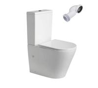 Wc Inodoro Completo Redondo | Inodoro Tanque Bajo con Cisterna y Asiento Extrafino | Adosado a Pared con Salida Dual y Sistema Rimless