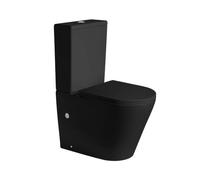 Wc Inodoro Completo Redondo Negro Mate | Inodoro Tanque Bajo con Cisterna y Asiento Extrafino de color Negro | Wc de Diseño Moderno Adosado a Pared con Salida Dual y Sistema Rimless