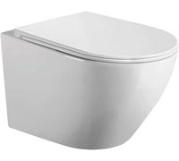 Wc Inodoro Suspendido Rimless | Inodoro Empotrado con Fondo Reducido y Asiento Extrafino con Caida Amortiguada (Wc Suspendido Redondo Blanco)