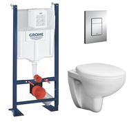 WC komplektas Grohe Bau Ceramic Rimless: BauCeramic Rimless WC su SC dangčiu+WC rÄ-mas+mygtukas Skate Cosmo chromas+rÄ-mo tvirtinimai 39586000
