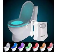 WC luz nocturna LED Luz de Inodoro Luz con Detección de movimiento del sensor automático, 8 Cambio de Color, Funciona con Pilas, para cuartos de baño con niños