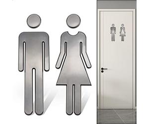 WC - Señal de matrícula de baño - 1 par de portamatrículas de inodoro - Pegatinas - Señalización con símbolo para hombre y mujer - Color negro cepillado (20 cm)