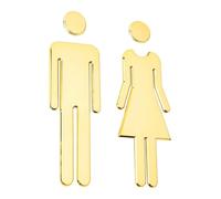 WC signo placa inodoro baño 1 par puerta placa cartel inodoro pegatinas, Símbolos de Hombre y Mujer, Fabricados en Plástico ABS Duradero, Impermeable y Resistente al Sol, Color Oro, 19.5 cm de Altura