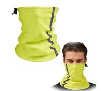 Wcawnlt Calentador de Cuello de Ciclismo de Alta Visibilidad Antiviento de Polar con Banda Reflectante y Cordon Ajustable 1pcs Verde Fluorescente para Ski, Moto, Senderismo y Actividades al Aire Libre