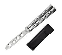 Wcawnlt Entrenador de Mariposa para Práctica, Hoja sin Afilar, Balisong de Entrenamiento Completo en Acero Inoxidable, Cuchillo de Entrenamiento Butterfly Balisong Plateado para Principiante