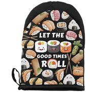 WCGXKO Guante de horno japonés con temática de comida asiática Let the Good Times Roll Sushi Anime Kawaii, guante corto para horno para amantes del sushi (LET THE G UK)