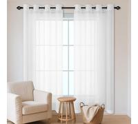 WCHENHUI Cortinas Poliéster Translucida 160 x 310 cm con Ojales Visillos Translucidos Boho Monocolor para Cortinados Ventana para Decoracion Dormitorio, Cocina, Blanco