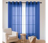 WCHENHUI Cortinas Poliéster Translucida 200 x 310 cm con Ojales Visillos Translucidos Boho Monocolor para Cortinados Ventana para Decoracion Dormitorio, Cocina, Azul Oscuro