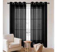 WCHENHUI Cortinas Poliéster Translucida 360 x 310 cm con Ojales Visillos Translucidos Boho Monocolor para Cortinados Ventana para Decoracion Dormitorio, Cocina, Negro