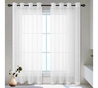 WCHENHUI Cortinas Translucidas 180 x 310 cm Transparente Visillos con Ojales Ventilada para Dos Puertas de Balcón Salón Dormitorio, Blanco