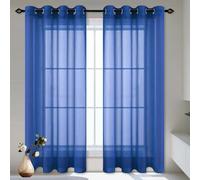 WCHENHUI Cortinas Translucidas 330 x 310 cm Transparente Visillos con Ojales Ventilada para Dos Puertas de Balcón Salón Dormitorio, Azul Oscuro