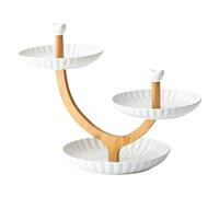 WchsTUmpxN Fruteros de encimera, Juego de frutero con estante de bambú natural, bandeja de cerámica for servir postres, aperitivos, pasteles y dulces.