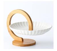 WchsTUmpxN Fruteros de encimera, Juego de frutero con estante de bambú natural, bandeja de cerámica for servir postres, aperitivos, pasteles y dulces.