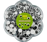 Wckelaugen A6198S600 - Juego de 600 aulas para manualidades (10,12 mm, autoadhesivas, plástico, negro, blanco, 4,5, 6, 7, 8, 1,12 mm)