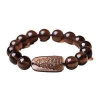 WCOCOW Pulsera budista de Feng Shui con amuleto de buena suerte, hecha a mano, de obsidiana natural Wen Chang, para mujeres y hombres, 12 mm