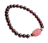WCOCOW Pulsera de cuarzo de fresa Feng Shui, pulsera de dragón Pixiu, pulsera de cristal granate natural, pulsera de piedras de chakras, talismán, atrae riqueza, suerte, amor, mujeres