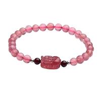 WCOCOW Pulsera de cuarzo de fresa Feng Shui, pulsera de dragón Pixiu, pulsera de cristal granate natural, pulsera de piedras de chakras, talismán, atrae riqueza, suerte, amor, mujeres
