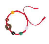 WCOCOW Pulsera de cuerda roja, amuleto de Feng Shui, cinco monedas antiguas, dios de la riqueza, cristal rojo, talismán budista hecho a mano para la fortuna