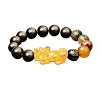 WCOCOW Pulsera de Feng Shui de obsidiana dorada natural que cambia de color, pulsera Pixiu con cuentas de cristal, talismán para dinero, prosperidad, buena suerte, pixiu dorado, 10 mm