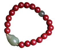 WCOCOW Pulsera de Feng Shui de piedra de cinabrio natural, pulsera de jade hetiano Pixiu, pulsera elástica de 8 mm, pulsera de cuentas de cristal Reiki, pulsera de cuarzo de chakra, talismán, buena