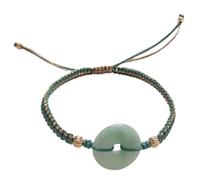 WCOCOW Pulsera Feng Shui de jadeíta natural, pulsera de hebilla de armonía, pulsera redonda de moneda antigua, hecha a mano, pulsera budista con talismán, pulsera de buena suerte para mujer, ajustable