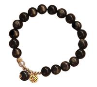 WCOCOW Pulsera Feng Shui de obsidiana dorada con piedras preciosas naturales para mujeres y hombres, dijes de la fortuna, pulsera de buena suerte, pulsera de cristal de cuarzo chakra, pulsera elástica