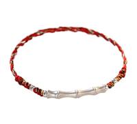 WCOCOW Pulsera Feng Shui de plata de ley, pulsera de cuerda roja, pulsera de plata de bambú, hecha a mano, pulsera roja de la suerte para mujeres y hombres, tobillera de color rojo